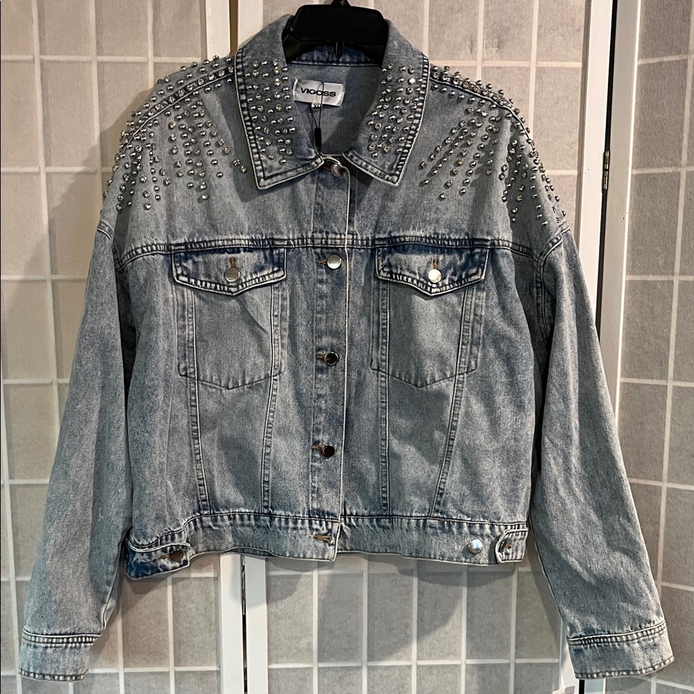 Vigoss Blue Denim Jacket with Crystal & Silver Studs